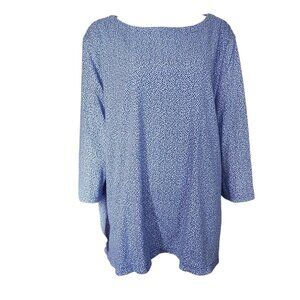Croft & Barrow Top Womens Plus Size 3X‎ Blue White 3/4 Sleeve Pullover Shirt